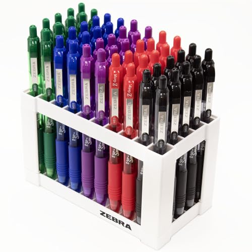 Stylo à bille rétractable Zebra Z-Grip lot de 50 avec support bureau multicolore
