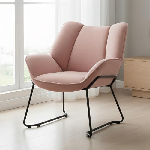 chairus Sillón de Salón Moderno de Chenilla Butaca Ocio de Dormitorio con Reposabrazos, Sillón Tapizado Lectura con Patas Negras para Hogar/Sala de Estar, Rosa