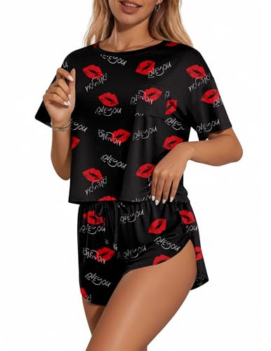 Image of Ekouaer Womens Pajama Sets Sexy Lounge Sets Side Split Short Pj Sets Cute Pjs 2 Piece Comfy Sleepwear Loungewear