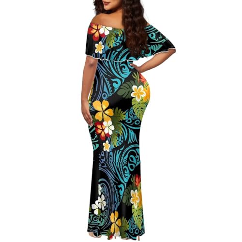 Image of Polynesian Dresses for Women Off Shoulder Maxi Dress Puletasi Samoan Dresses S-7XL