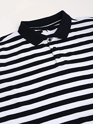 Image of Dennis Lingo Men's Casual Slim Fit Polo Neck T-Shirt, Half Sleeves Striped Pure Cotton Collar T-Shirt for Men
