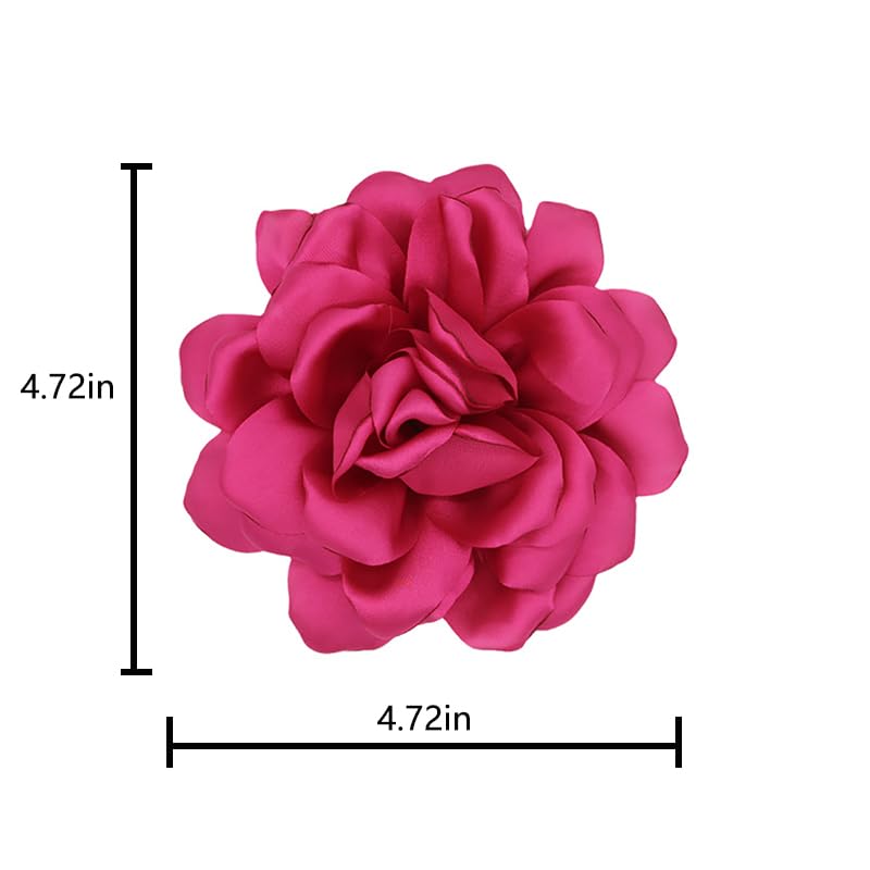 Image of Large Camellia Satin Fabric Flower Brooch Pins Hairpin for Women,ladies. (Magenta)