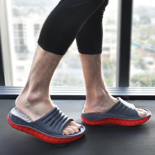 Image of KuaiLu Mens Recovery Sandals Orthotic Arch Support Open Toe Sport Slides Thick Cushion Orthopedic Plantar Fasciitis Slip On Wide Width Summer Pool Beach Waterproof