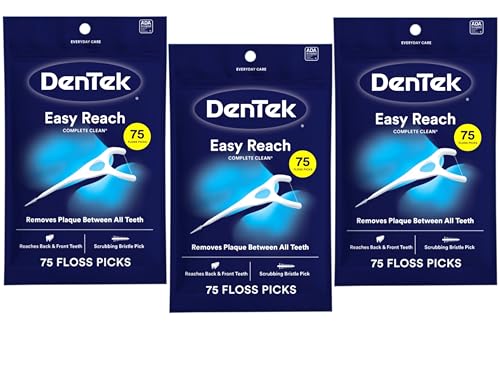 DenTek Easy Reach Complete Clean Floss Picks, with Strong Dental Floss, 75 Count, 3 Pack
