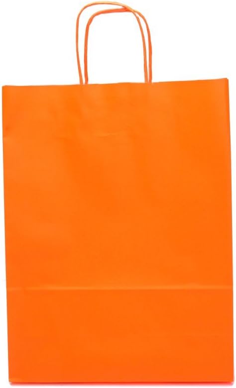 100x Coloured Kraft Twisted Handle Paper Carrier Bags, Select Size and Colour (Medium - 260x110x345mm, Orange)