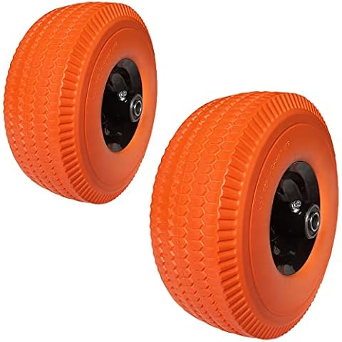 10” Flat-Free Tires 4.10/3.50-4 Orange Solid Rubber Tire and Wheel Assemblies 5/8” Bearings Compatible Cover