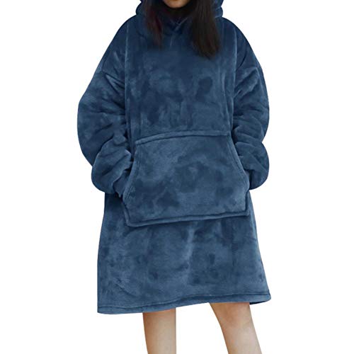 Decke Winter Maxi-Hoodie Sweatshirts Frauen Wearable Decke Mit Ärmeln Riesen Tv Blanket Fleece Pullover Bademantel,Blau,Einheitsgröße