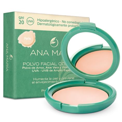 Ana MariaMaquillaje Cosmeticos | Polvo Facial Compacto Arroz Aloe Vera FPS 20 UVA | Make up Pressed Powder SPF 20 0.5oz-14gr (Perla | Pearl (2))