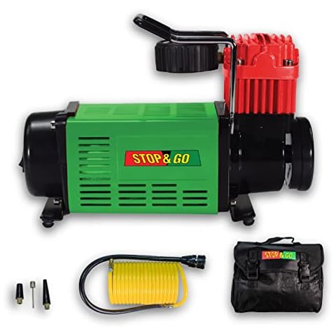 Stop & Go Portable Single Piston 12 volt Air Compressor Inflates Up to 42" tires for Car, Motorcycle, ATV, UTV, Jeep, Truck, Tractor Cover
