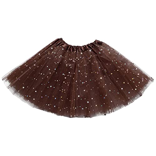 XINYUNZU Mädchen Tüllrock Tütü Star Glitzer Rock Tutu Ballettrock Prinzessin Minirock Tüll Rock Glitzerrock Tanzrock Karneval Party Röcke für Mädchen Partykleid Outlet Angebote Braun 3-9 Jahre