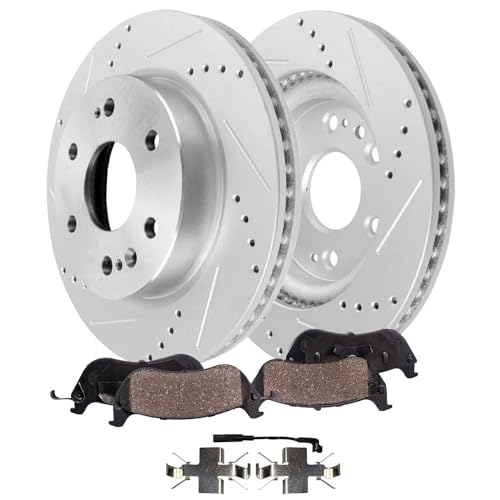 Image of Detroit Axle - Front Brake Kit for GMC Chevy Silverado Sierra 1500 Suburban | Tahoe Yukon Cadillac Escalade ESV, Drilled and Slotted Disc Brake Rotors Ceramic Brake Pads Replacement 13.50 inch inch Rotor