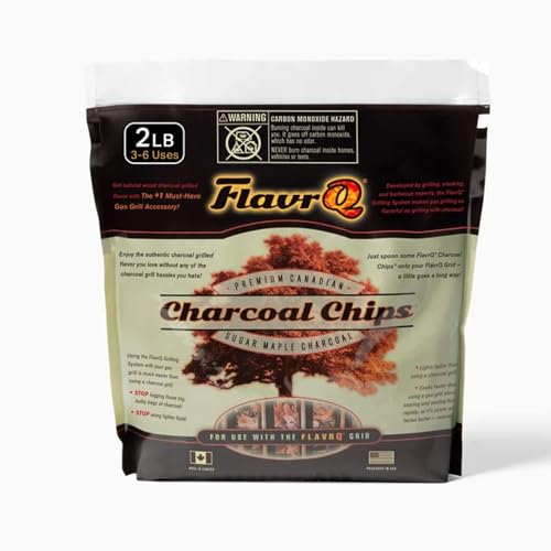FlavrQ® 2lb Bag of Charcoal Chips - Convert Gas Grill to Charcoal in Seconds - 100% All-Natural and Chemical-Free Canadian Sugar Maple Wood - Cooks Faster and sear Food About 50% Faster