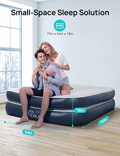 Evajoy Full Size Air Mattress with Built in Pump, 18\'\' Inflatable Luxury Double High Blow Up Mattress, Easy to Inflate/Quick Set Bed, Durable Portable Waterproof Blue & Grey (EJ-HF001)