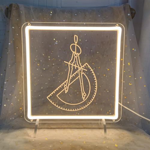 Image of Compass Ruler Neon Signs for Wall Decor, Math Neon Light Sign Learning LED Light Sign for Mathematics Lovers School Research Room Home Decoration, 11 inch x 11 inch