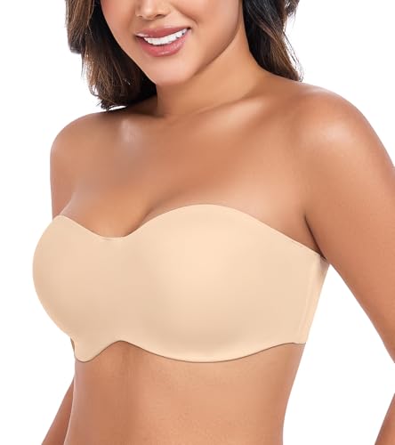 DotVol Women's Seamless Bandeau Unlined Underwire Minimizer Strapless Bra for Large Bust4