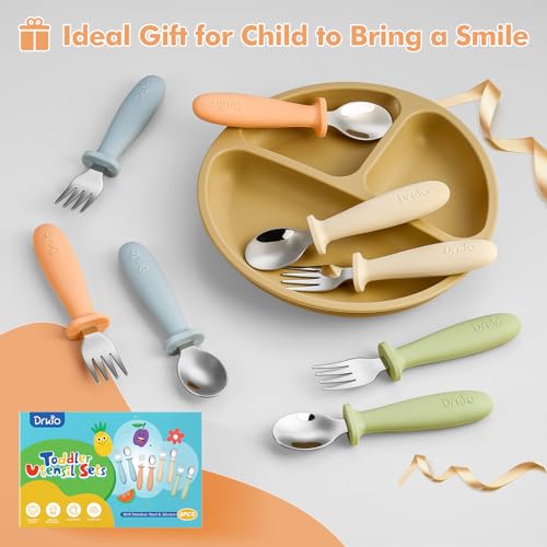 Drkio 8 Pieces Toddler Utensils Set - Kids Silverware Set With Silicone Handle Children Safe 18/8 Stainless Steel Forks And Spoons Anti-Choke Design Food Grade Dishwasher Safe thumb #4
