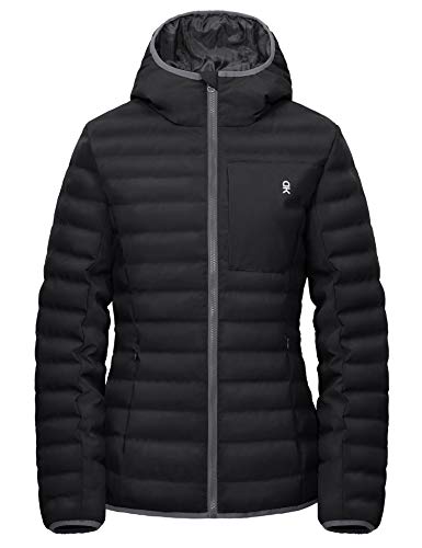 Little Donkey Andy Women's Warm Waterproof Puffer Jacket Hooded Windproof Winter Coat with Recycled Insulation Upgraded Black S