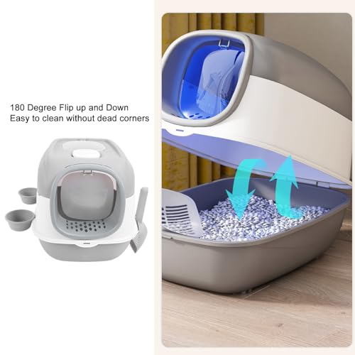 Caixa de Areia para Gatos Com Tampa, Grande Caixa de Areia para Gatos Totalmente Fechada Com Colher,