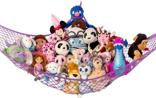 Image of Stuffed Animal Hammock XL | Corner Stuffed Animal Storage & Plushie Net | Extra Large Toy Hammock for Stuffed Animals | Easy Hang, Hardware Included | Purple Bedroom Decor | by Lilly's Love
