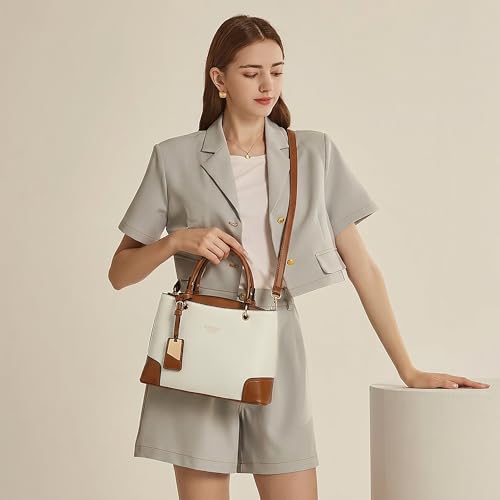 Image of EXOTIC Premium Caramel Edge Structured Handbag for Women | Dual Tone Satchel Bag | Multi-Compartment | Top Handle with Adjustable Sling Strap | Textured PU Leather