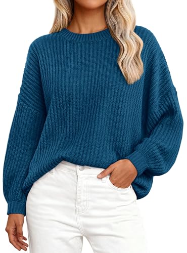 Image of PRETTYGARDEN Fall Sweaters for Women 2025 Fashion Long Sleeve Casual Ribbed Knit Winter Clothes Pullover Jumper Tops (Lake Blue,X-Large)