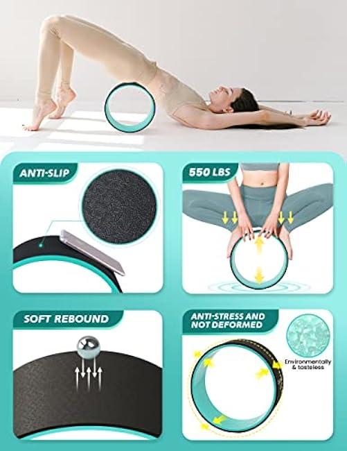 Yoga Wheel Set of 3, Back Roller for Back Pain Relief, Stretching, Multifunctional Back Wheel Improve Flexibility, Strength & Backbends, Deep Tissue Massage, Size 13/10.5/6.5''