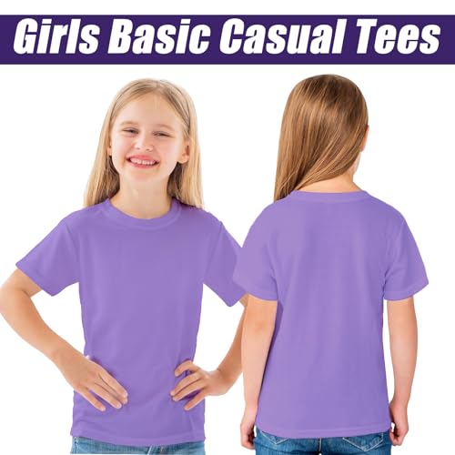 Girls Short Sleeve T Shirts Cotton Crew Neck Tops Kids Casual Tees Shirts Summer Blouse Clothes for Girls, 5-14Y(Purple)3