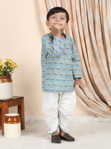 Image of POLKA TOTS Premium Cotton Dhoti Kurta Set for Kids Boys | Traditional Angrakha Style Ethnic Wear for Boys | Kurta Dhoti Set for Kids | Festive & Wedding Clothing Set for Baby