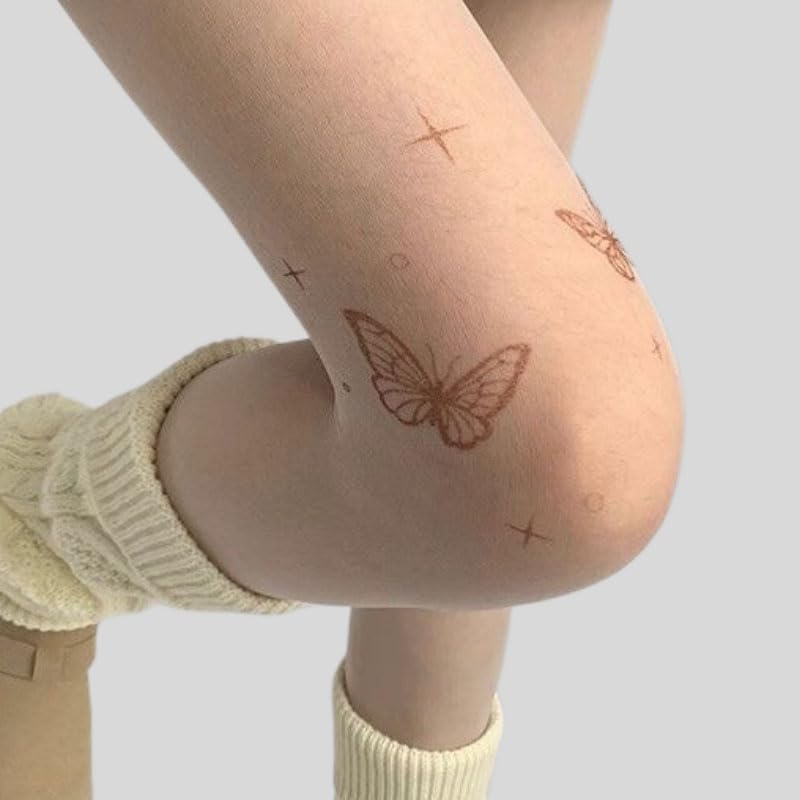 Image of 5Pcs Fashion Love Hearts Pattern Fishnets Tights Stockings and Vintage Butterfly Printed See Through Pantyhose Leggings Sexy Sheer Thin Silk Tights Stockings