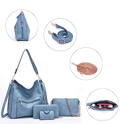 Image of Qiyuer 13 inch Women Spacious Soft PU Handbag Hobo Bag Purse Wallet Set 4pcs | Large, Dual-use Crossbody & Shoulder Bag, Multi-pocket, Divided Compartments, Fits Tablet, Versatile for Daily & Work