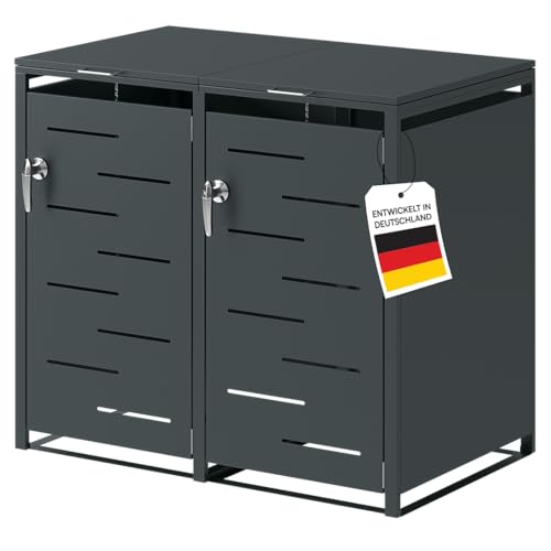 STEELSØN Diorus Mülltonnenbox 2er bis 240L abschließbar – Hochwertige Mülltonnenverkleidung für 2 Tonnen – Müllbox Stahl – Müllcontainer...