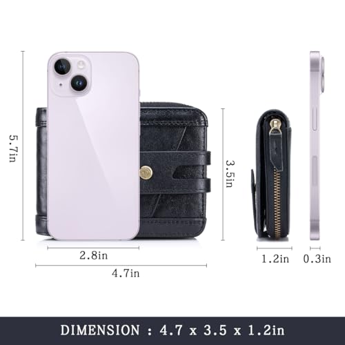 Image of Genuine Leather Wallets for Men with Zipper RFID Blocking Large Capacity Classic Mens Wallet with Coin Pocket ID Window, Black