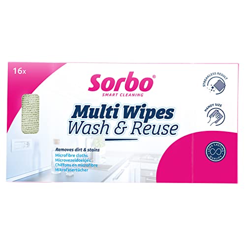 Sorbo Microfibre Multi Wipes, 16 Pack Reusable Household Cloths for Multi-Purpose cleaning and Perfect for Wet and Dry use, Machine Washable and Ideal for Chemical Free Cleaning