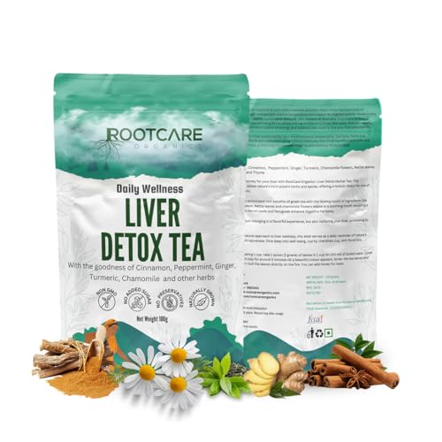 Image of Rootcare Organics Liver Cleanse Herbal Tea | Helps with Fatty Liver | Supports Alcohol Detox, Improves Liver Health Naturally | with Cinnamon, Peppermint & 7 Herbal Blend | Pack of 1 Month (100g)