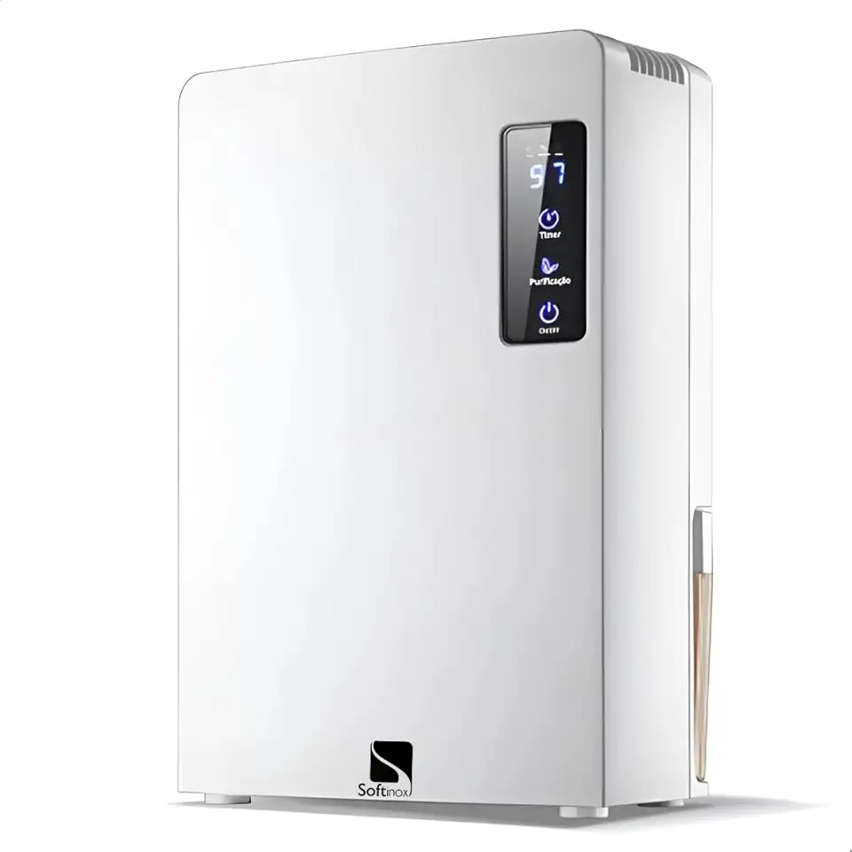 Desumidificador Purificador de Ar Branco Grande Antimofo Bivolt Elétrico Portátil 2200ml Silencioso Temporizador Led SOFTINOX — Reservatório Removível, Deshumidificador com Desligamento Automático