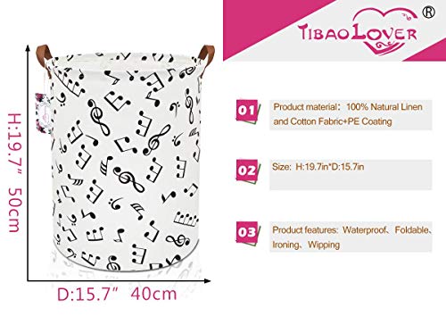 Image of 19.7 inch Large Sized Waterproof Foldable Canvas Laundry Hamper Bucket with Handles for Storage Bin,Kids Room,Home Organizer,Nursery Storage,Baby Hamper (Musical Note)