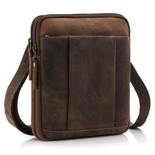 ekavale Umhängetasche Herren aus Leder - Stylische Schultertasche Herren Vintage - Messenger-Bag für Männer, für Alltag, Arbeit Robuste kleine Herrentasche (Wood)