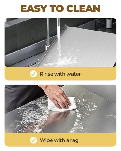 Image of Stainless Steel Chopping Board with Lip for Kitchen | Heavy Duty Cutting Board for Vegetables, Meat, Fish, Fruits | Non-Slip, Rust-Proof, Round Edges | Includes Rolling Pin