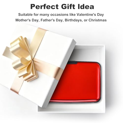 Image of ELFISH Mini RFID Aluminum Wallet Credit Cards Holder Business Card Case Metal ID Case for Men Women (Red)