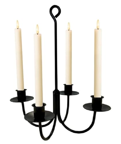 Amish Blacksmith 4-Arm Wrought Iron Candle Chandelier, 12H x 10.5W inches, Black Taper Holder