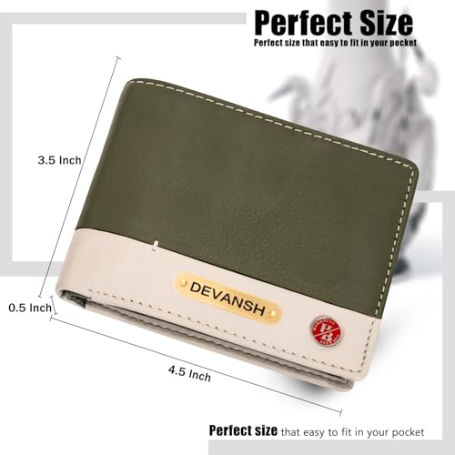 Image of HORNBULL Men's Personalized Gift Wallet I Customized Slim Stylish Leather Purse with Name I Unique Birthday Gift for Men Boy Love Husband (Green)
