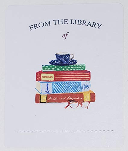 Bookplates with Jane Austen book stack. Set of 10. 3