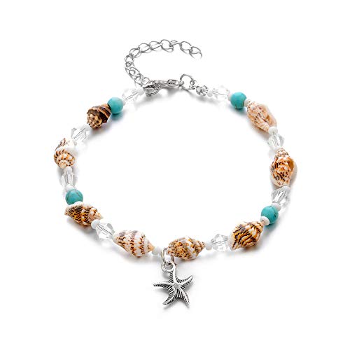 Image of Softones Blue Starfish Turtle Anklet Multilayer Charm Beads Sea Handmade Boho Anklet Foot Jewelry for Women