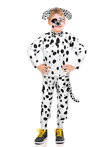 SOMSOC 8 Pieces 101 Day of School Girls Dalmatian Dog Costume Set 100 Days T-Shirt Headband Tail Cropped Trousers Tattoo Stickers