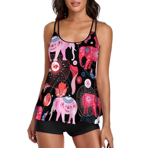 Maillot de bain tankini femme couvrant avec short de garçon et robe de plage imprimée