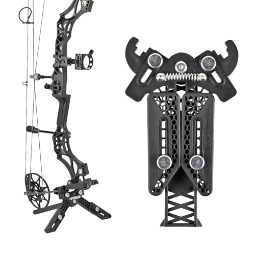 SPG Bow Stand for Compound Bow - Portable Compound Bow Stand with Adjustable Clamp & Brackets Folding Archery Bow Stand for Outdoor Hunting Shooting Accessories (Black)