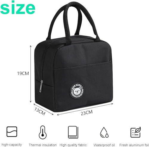 حقيبة صندوق الغداء من سكاي تاتش: حقيبة غداء معزولة قابلة لإعادة الاستخدام مانعة للتسرب حقيبة تبريد حرارية حقيبة يد حقيبة يد للعمل والمكتب المدرسة نزهة السفر أسود