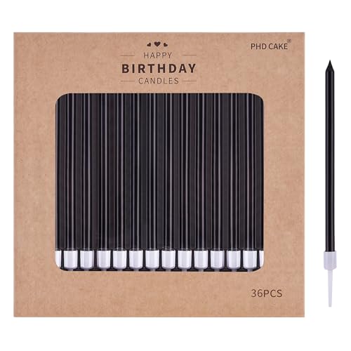 Image of PHD CAKE 36-Count Black Long Thin Metallic Birthday Candles, Cake Candles, Birthday Parties, Wedding Decorations, Party Candles, Cake Decorations