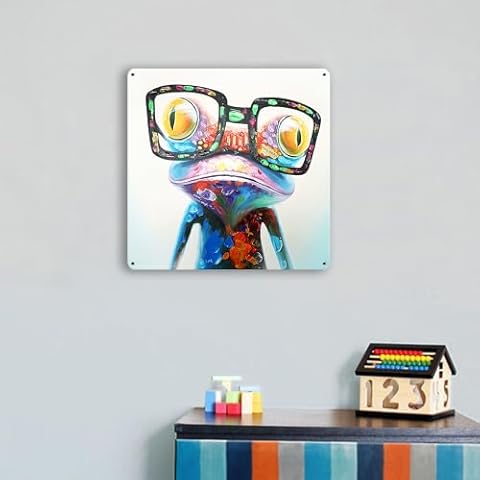 Funny Frog Tin Signs Cartoon Animal Metal Sign Kids Room Wall Art Unique Gift for Nursery Kids Bedroom Playroom Bathroom Home Office Decor 12"x 12" Cover