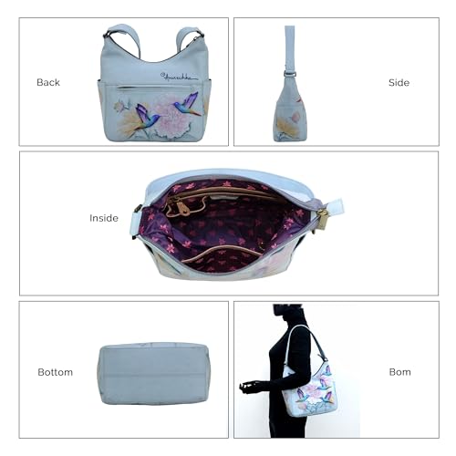Image of Anuschka Women's Leather Hobo Bag - Hand-Painted Genuine Leather Handbag with Side Pockets for Everyday Use - 382